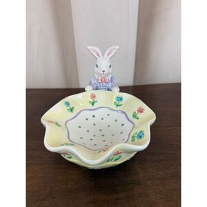 VTG 1997 Mervyn's Easter Parade Ceramic Bunny Candy Dish 4.5"x8.5"x6"
